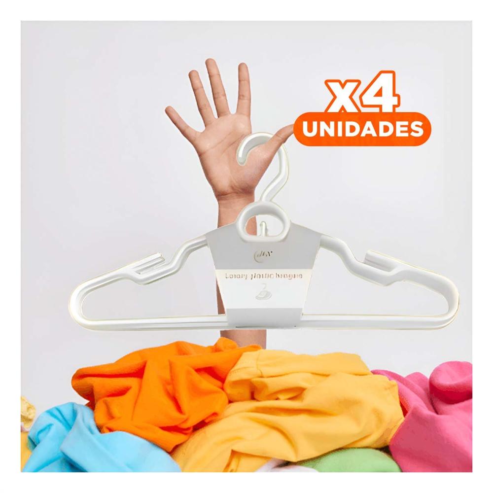 Pack4 Colgador de Ropa Blanco Plastico con Circulo Integrado de 4 Piezas Y Regalo Sticker