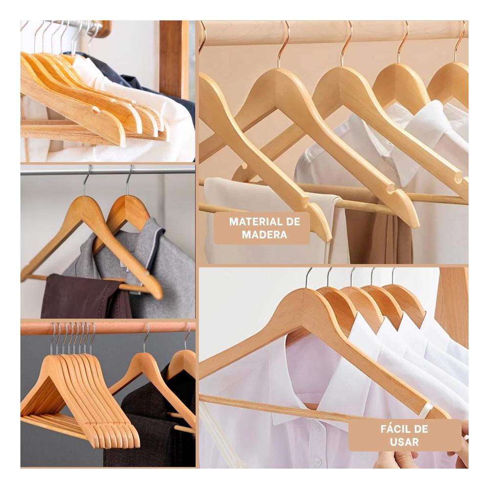 Soporte de Ropa de Madera Color Mostaza 3 Piezas para Uso Diario Y Ligas Regalo