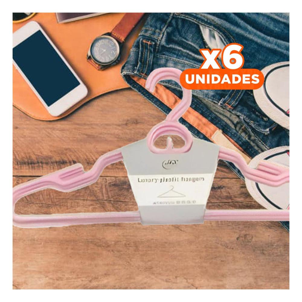 Pack6 Percha Liviana de Plastico Rosado Circulo en Medio de 4 Piezas Casa Y Papel Regalo
