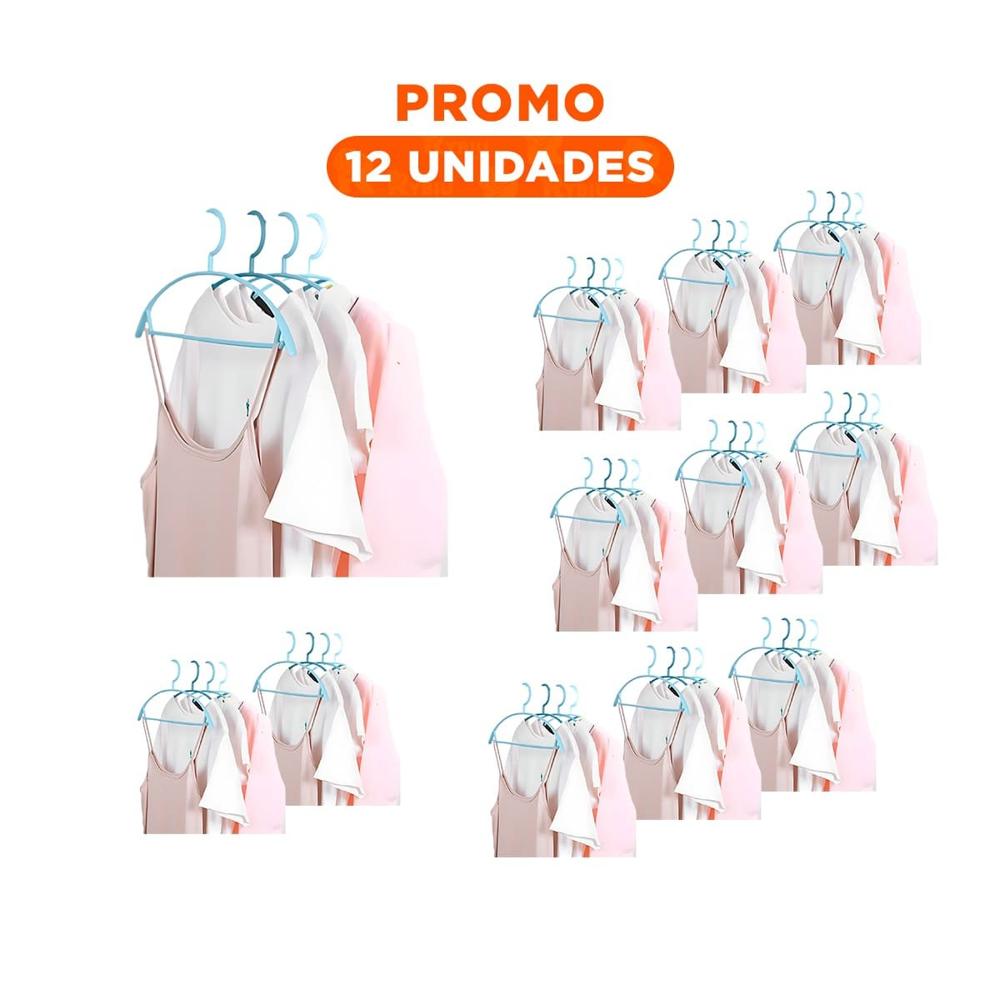 Pack12 Colgador Moderno de Plastico Celeste Circulo en Medio de 4 Piezas para Closet