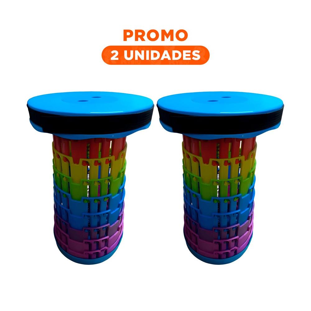 Pack2 Asiento Plegable Liviano para Traslado Simple Azul Multicolor Y Regalo Sticker