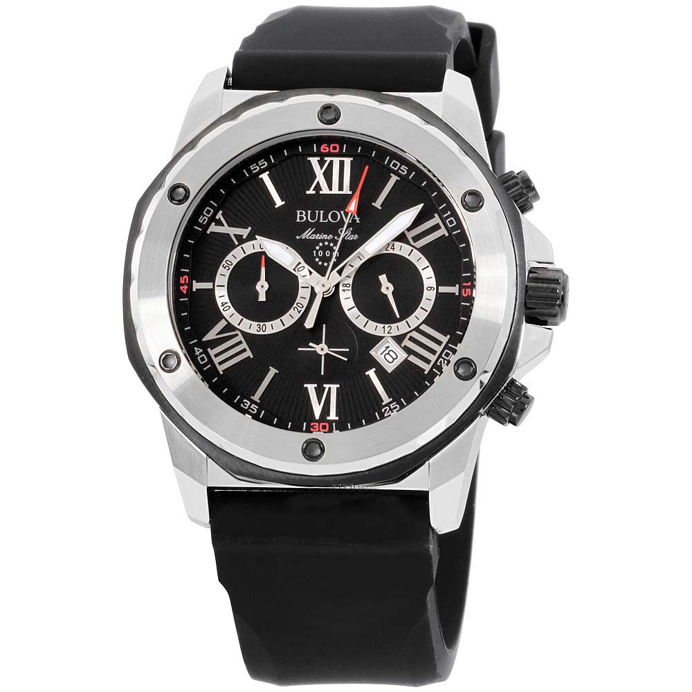 Reloj Bulova Marine Star 98B127 Fecha Cronometro Correa Silicona Negro