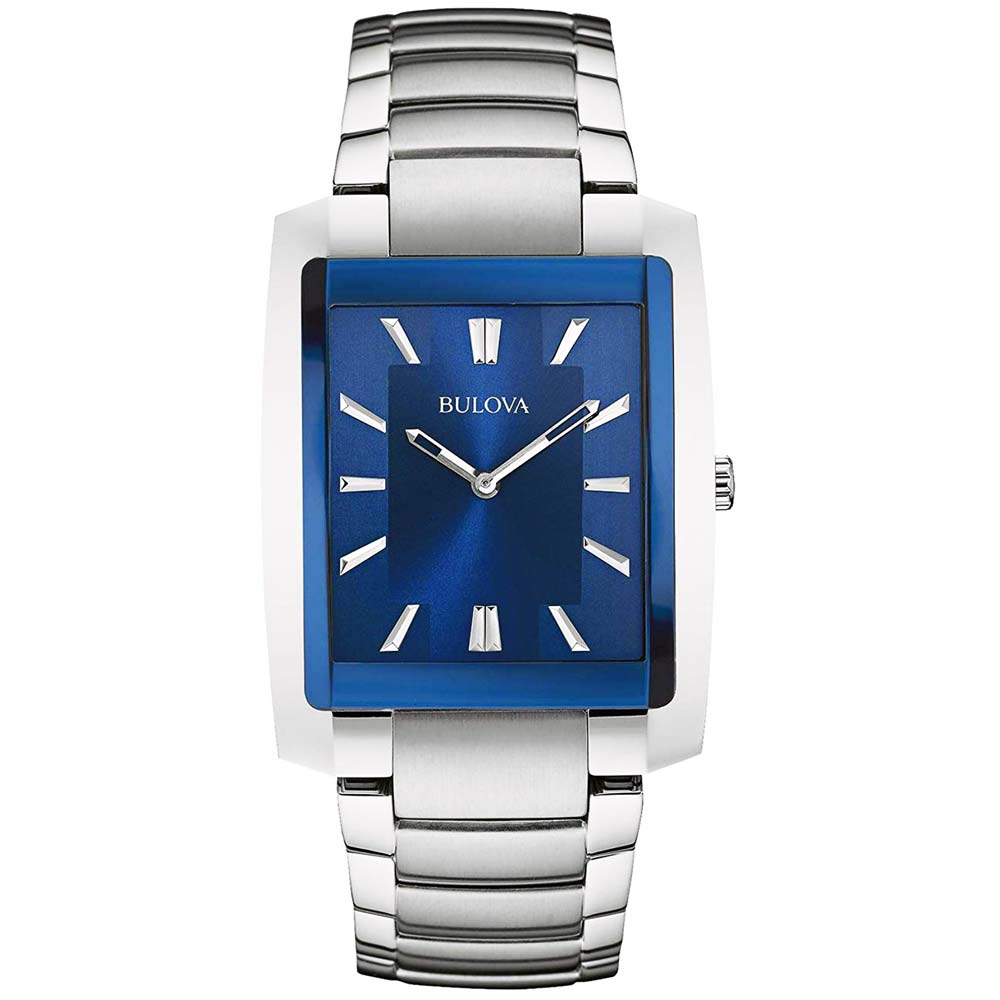 Reloj Bulova 96A169 de Lujo Fecha Acero Inoxidable Plateado Dial Azul