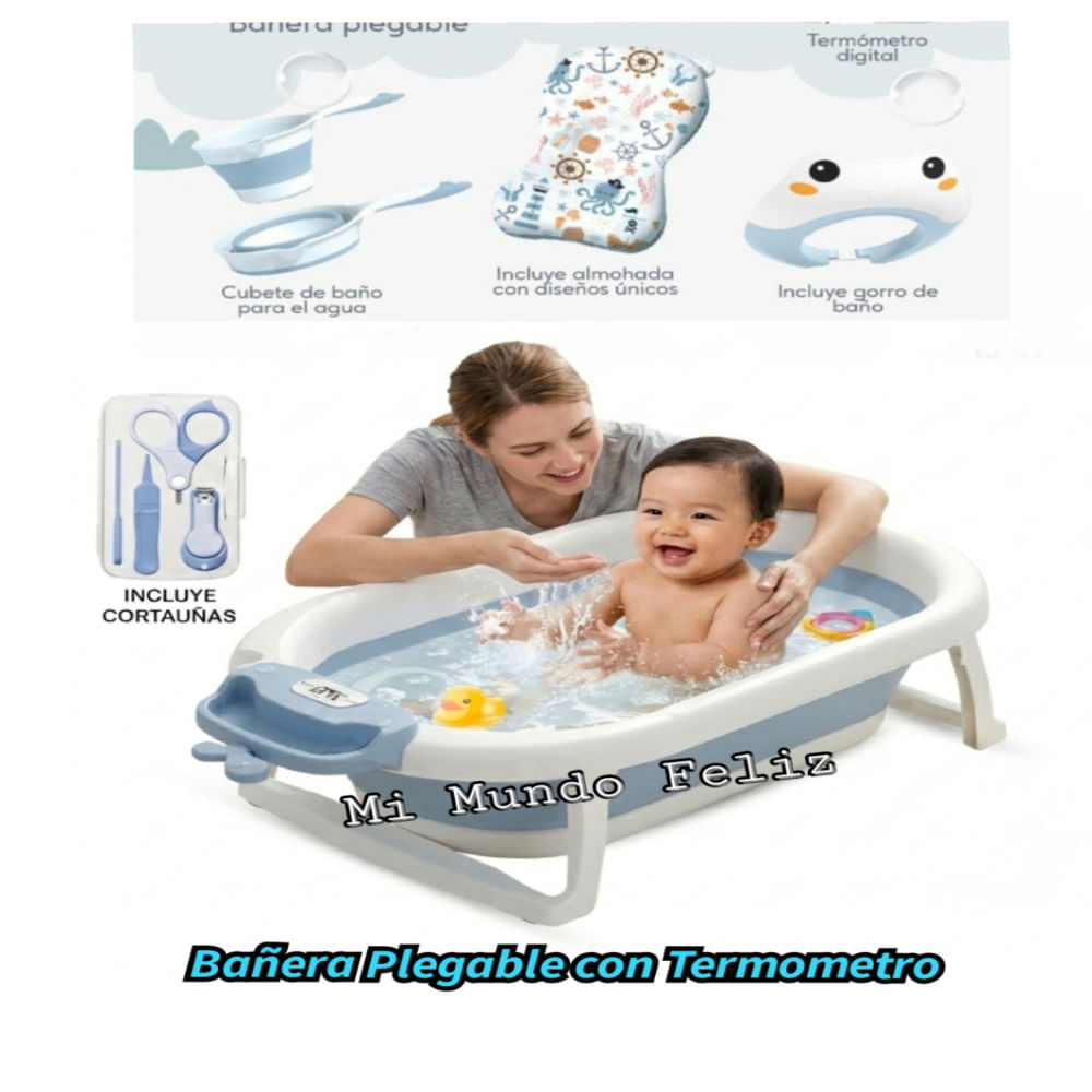 Bañera Para Bebes Con Cojin Gorrito Cubeta Para Agua Cortauña Azul
