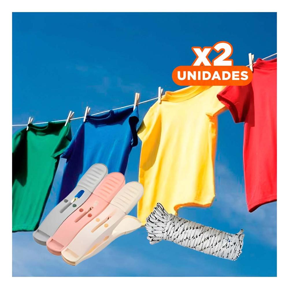 Pack2 Ganchos para Colgar Ropa Multicolor de Tres Colores con Cuerda