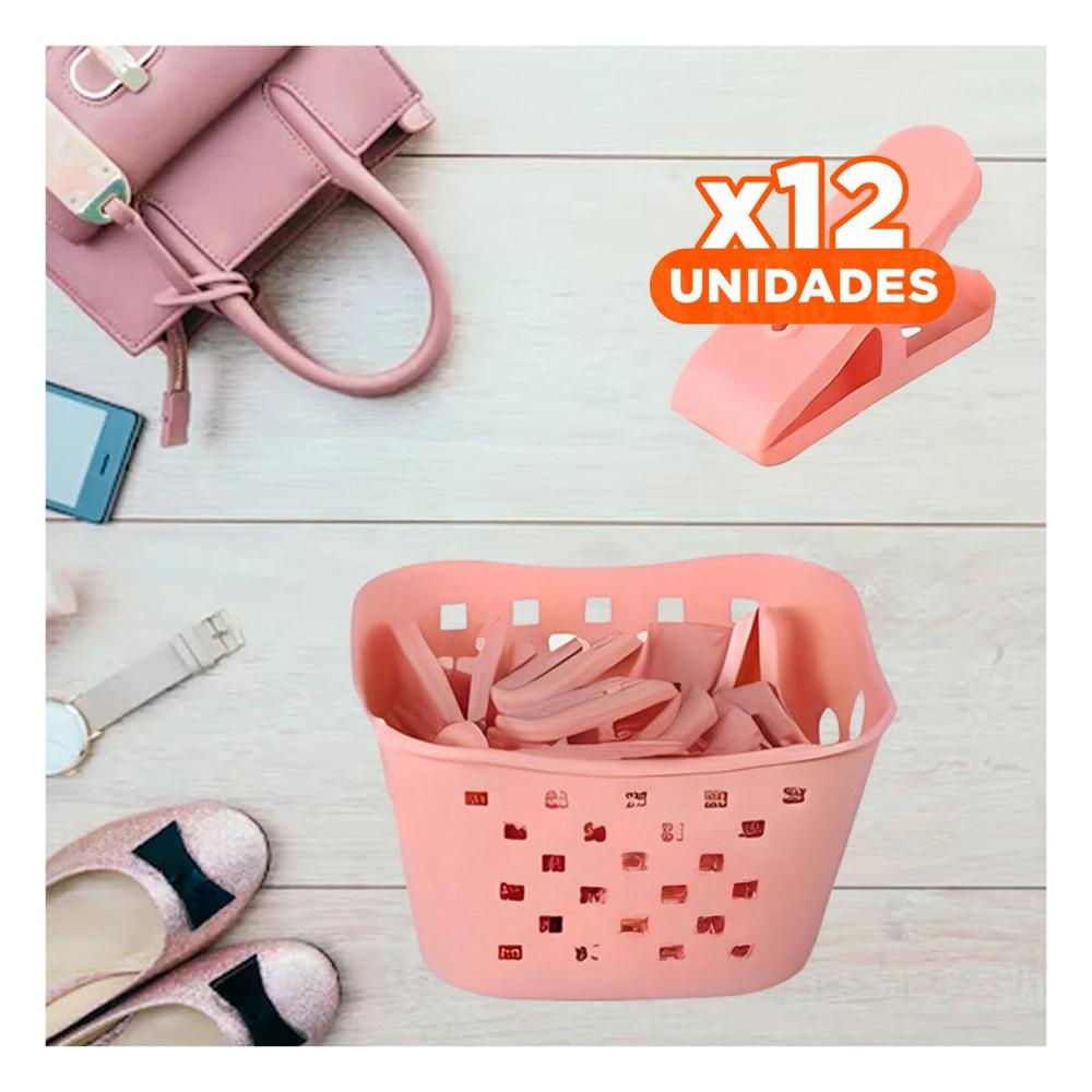 Pack12 Contenedor Compacto Cuadrado con Ganchos Rosados para Ropa Y Regalo Sticker