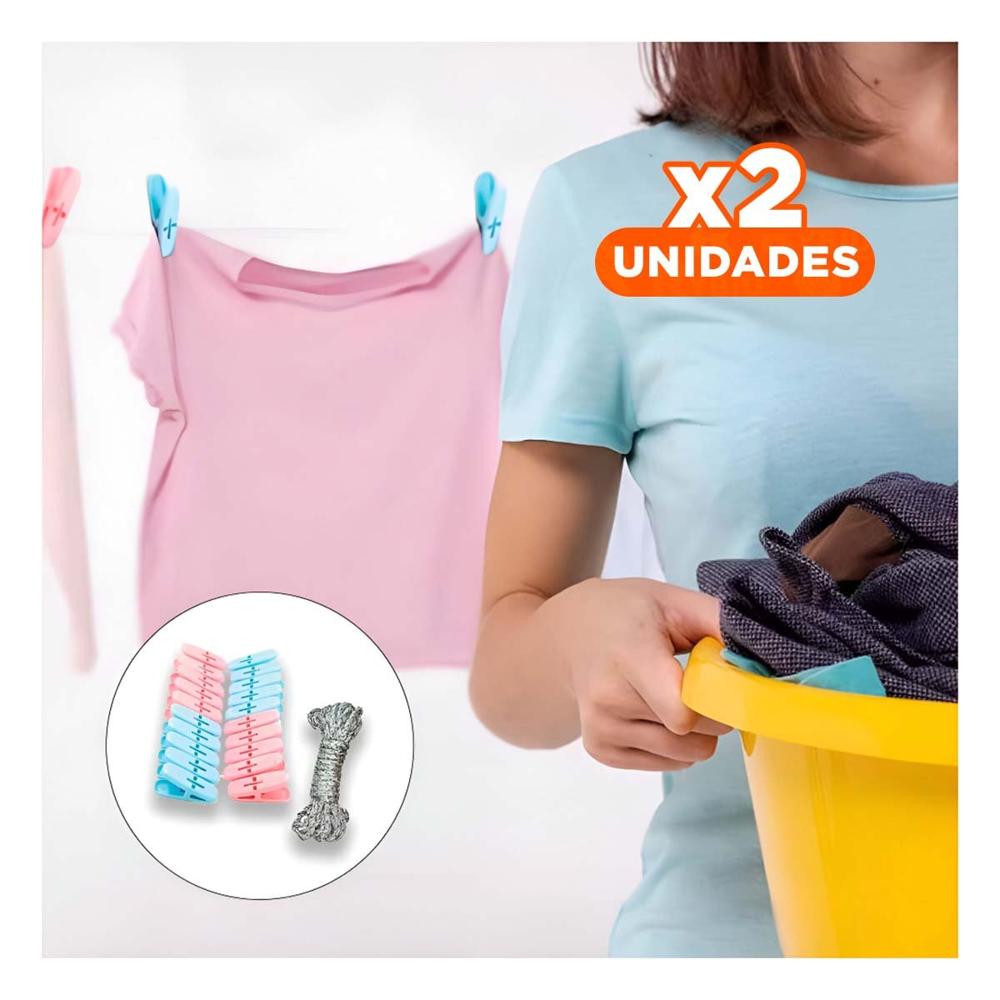 Pack2 Ganchos Curvos de Plastico para Ropa en Dos Colores con Cuerda de 5m