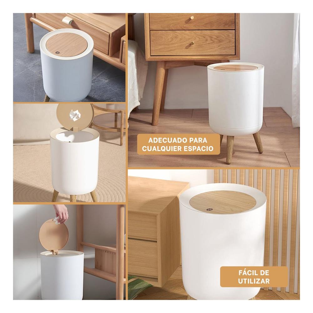 Recipiente de Basura con Tapa Push y Patitas para Cocina y Areas Comunes Y Ligas Regalo