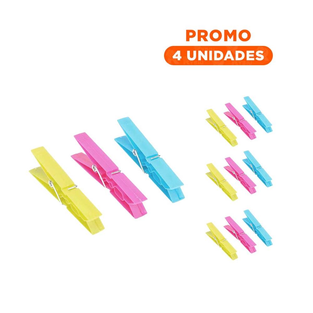 Pack4 Sujetadores Plastico Multicolor 24 Piezas para Lavanderia Rapida