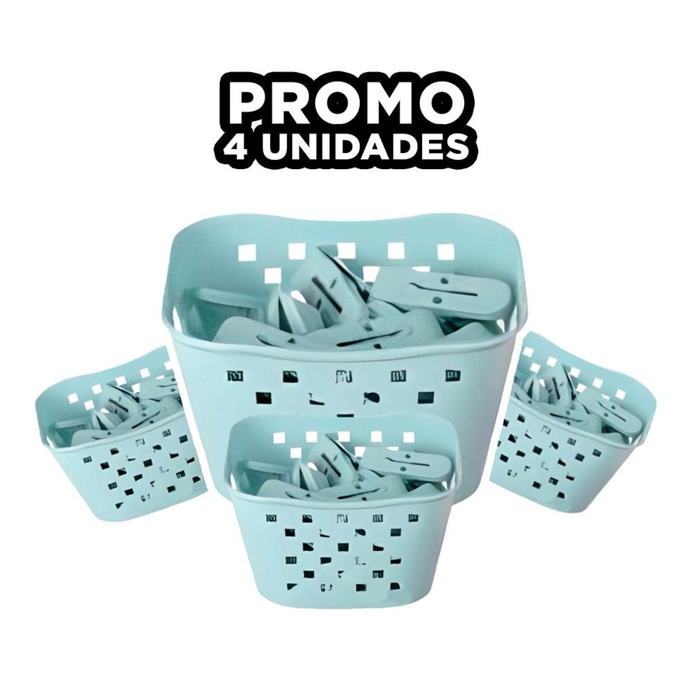 Pack4 Cesto Versatil Cuadrado con Ganchos para Ropa Verde Claro para Lavado Diario