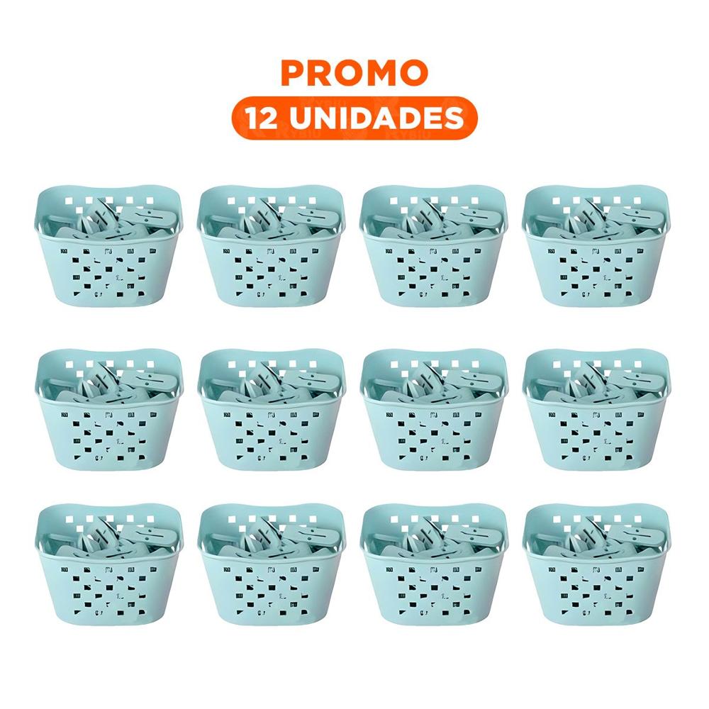 Pack12 Soporte Resistente Cuadrado con Ganchos para Ropa Verde Claro para Ropa Humeda