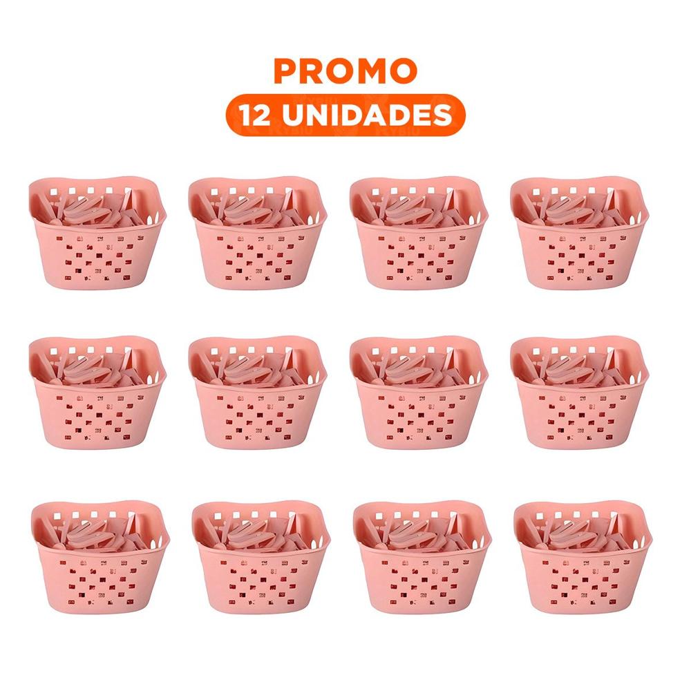 Pack12 Accesorio Decorativo Cuadrado con Ganchos para Ropa Rosado Claro para Dormitorio