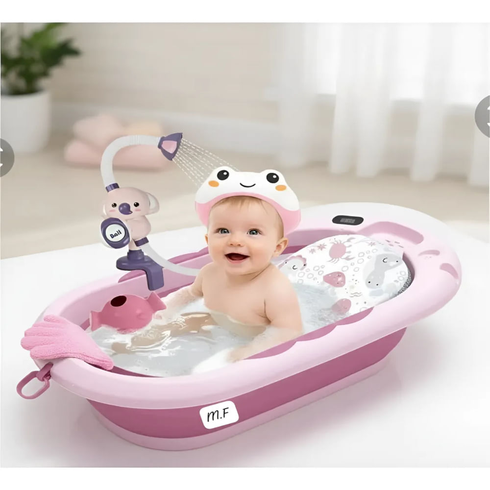 Bañera Para Bebe Con Regadera Cojin Acccesorios y Cortauñas Rosa
