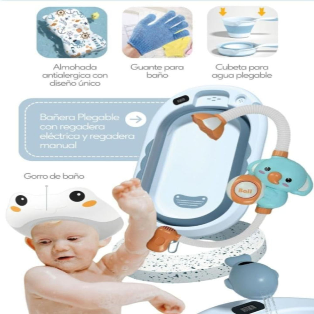 Bañera Para bebes Con Regadera Cojin Accesorios Y Cortauña Azul