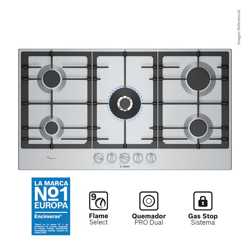 Bosch 5 Hornillas Gas Encimera Inox PCR9A5I90