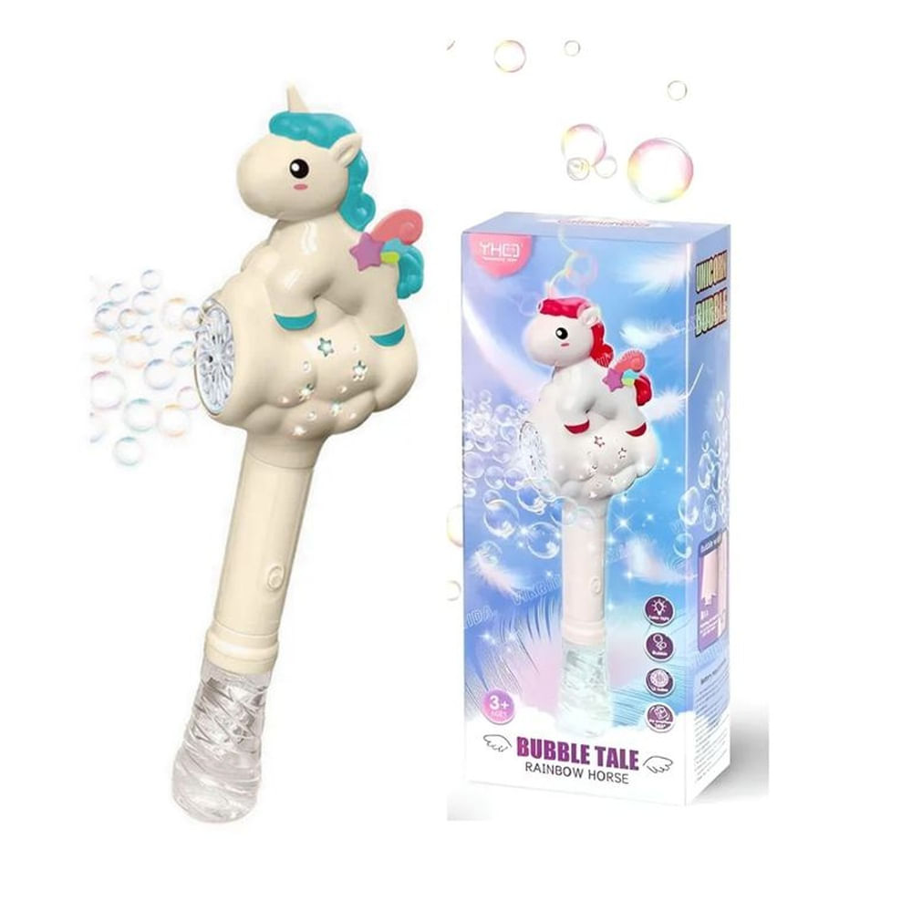 JUGUETE VARITA DE BURBUJAS UNICORNIO - CON LUZ Celeste