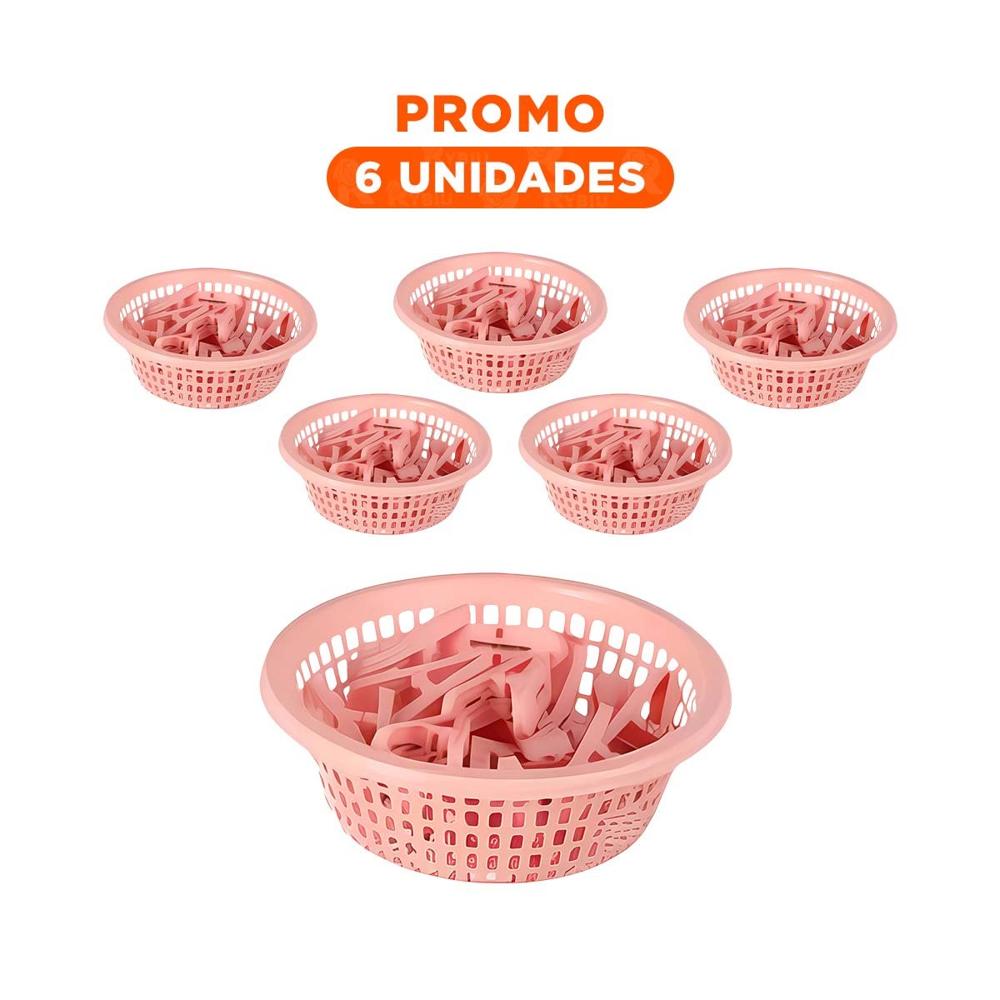Pack6 Contenedor Organizador Rosado Claro Redondo para Ganchos Lavanderia Y Regalo Sticker