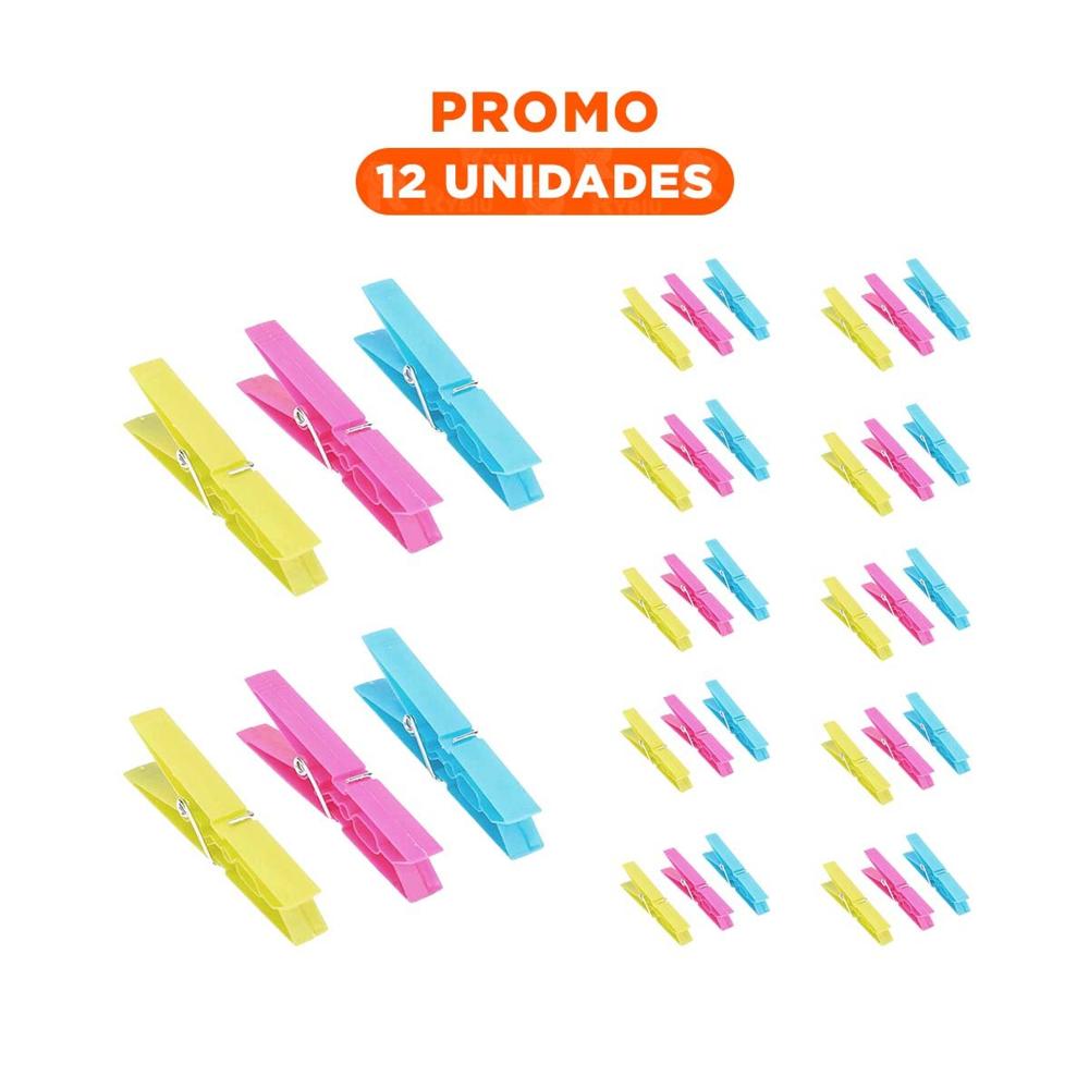 Pack12 Sujetadores Plastico Multicolor 24 Piezas para Colgar Ropa Facil