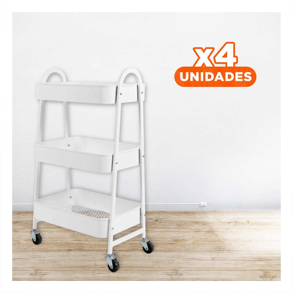 Pack4 Mesa auxiliar 3 niveles con ruedas y asas metal blanco para comedor Y Papel Regalo