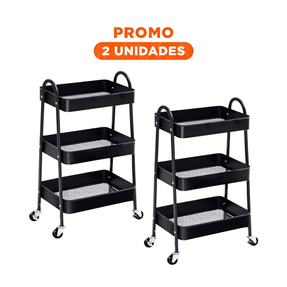 Pack2 Repisa 3 niveles con ruedas y asas metal negro para ordenar sala Y Regalo Sticker