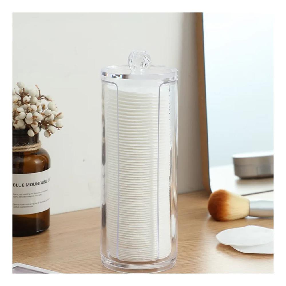 Dispensador Acrilico con tapa de algodon para aseo y tocador transparente
