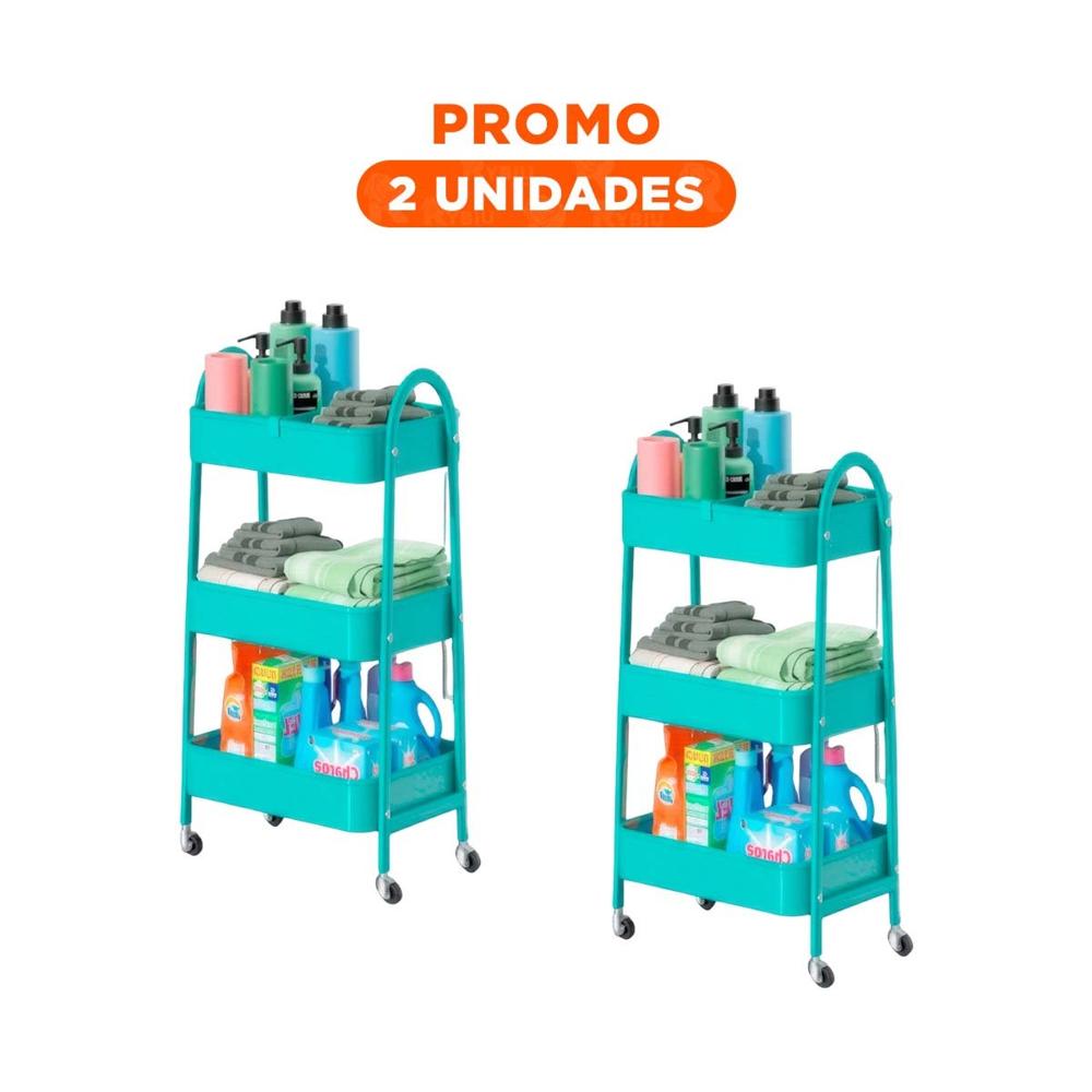 Pack2 Repisa de metal 3 niveles con ruedas y asas celeste decorativa Y Regalo Sticker