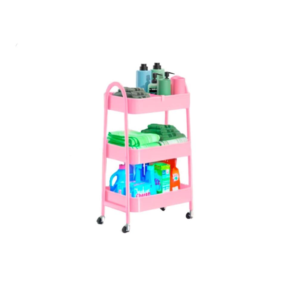 Organizador carrito 3 niveles con ruedas y asas metal rosado para casa moderna Y Regalo Sticker