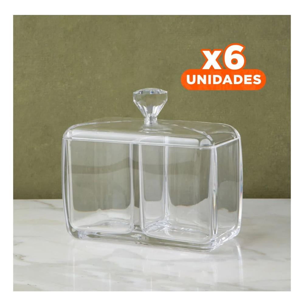 Pack6 Contenedor acrilico 2 divisiones con tapa transparente practico para uso diario en casa