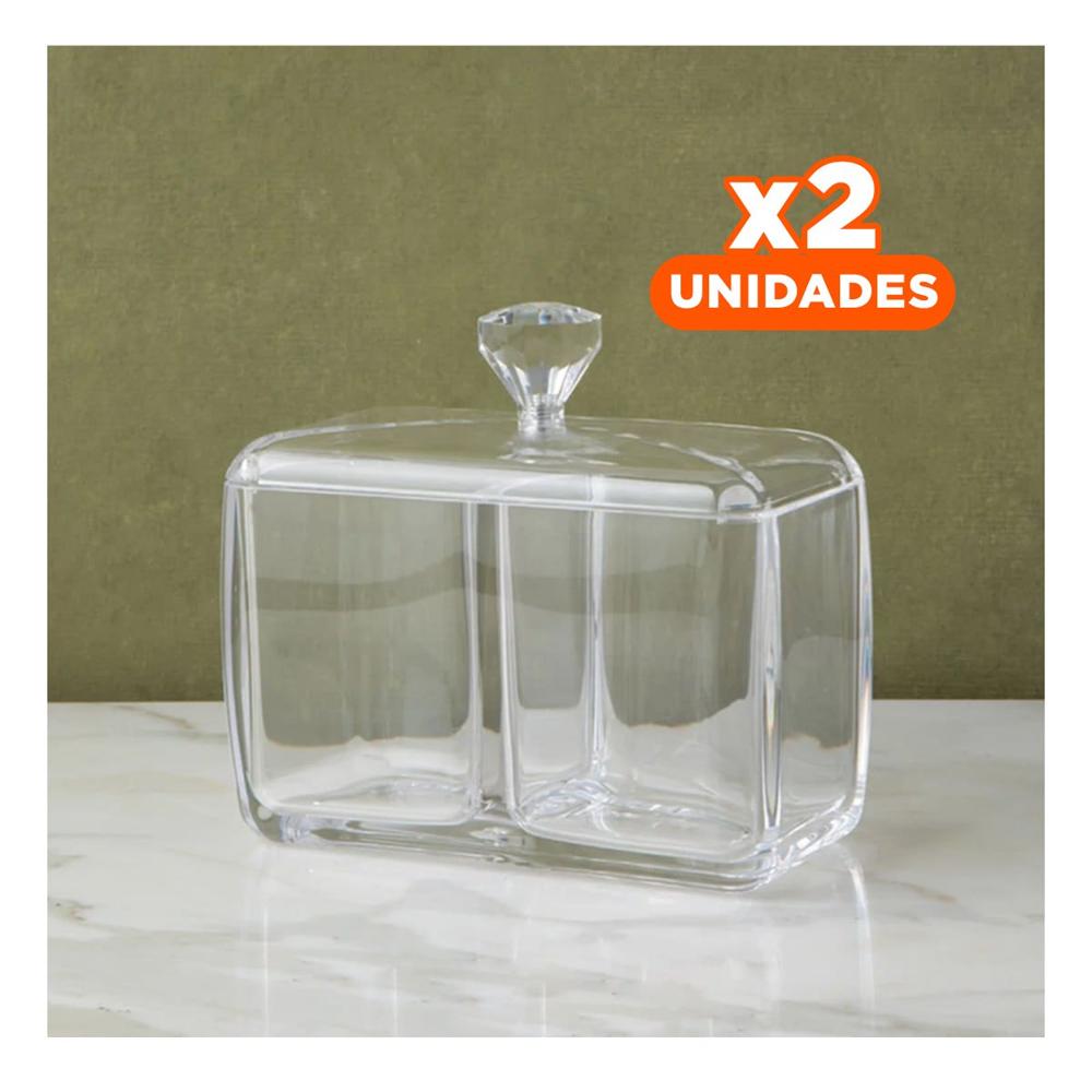 Pack2 Caja acrilica 2 divisiones con tapa transparente para guardar objetos del hogar