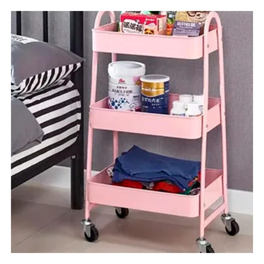 Repisa carrito 3 niveles con ruedas y asas metal rosado decorativo y funcional Y Papel Regalo