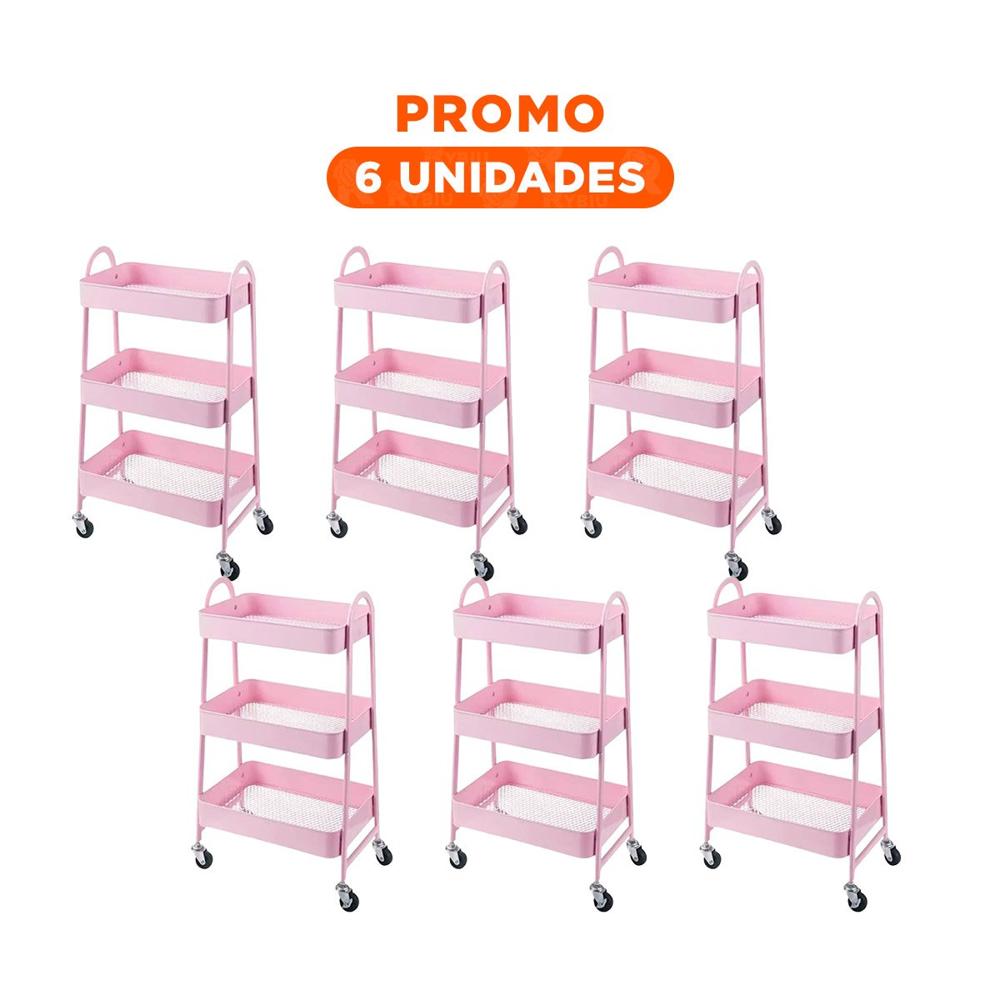Pack6 Mueble versatil 3 niveles con ruedas y asas metal rosado para hogar Y Regalo Sticker