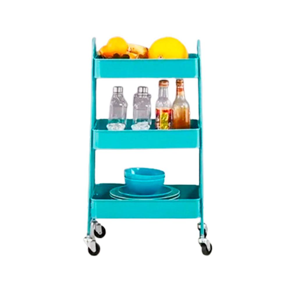 Repisa carrito 3 niveles con ruedas y asas metal celeste decorativa Y Regalo Sticker
