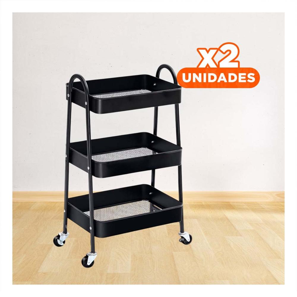 Pack2 Organizador 3 niveles con ruedas y asas metal negro para espacio de hogar Y Papel Regalo