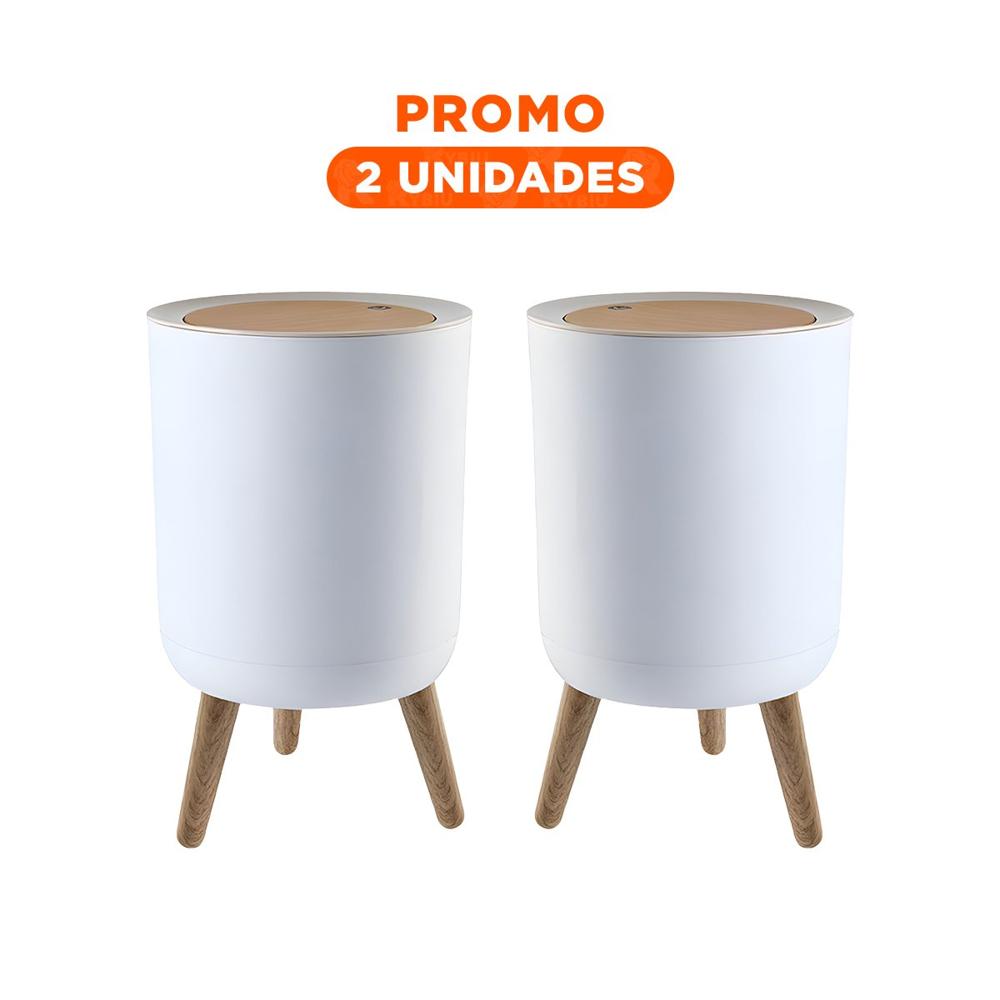 Pack2 Papelera Practica con Tapa Push y Patitas para Cocina y Areas Comunes Y Regalo Sticker