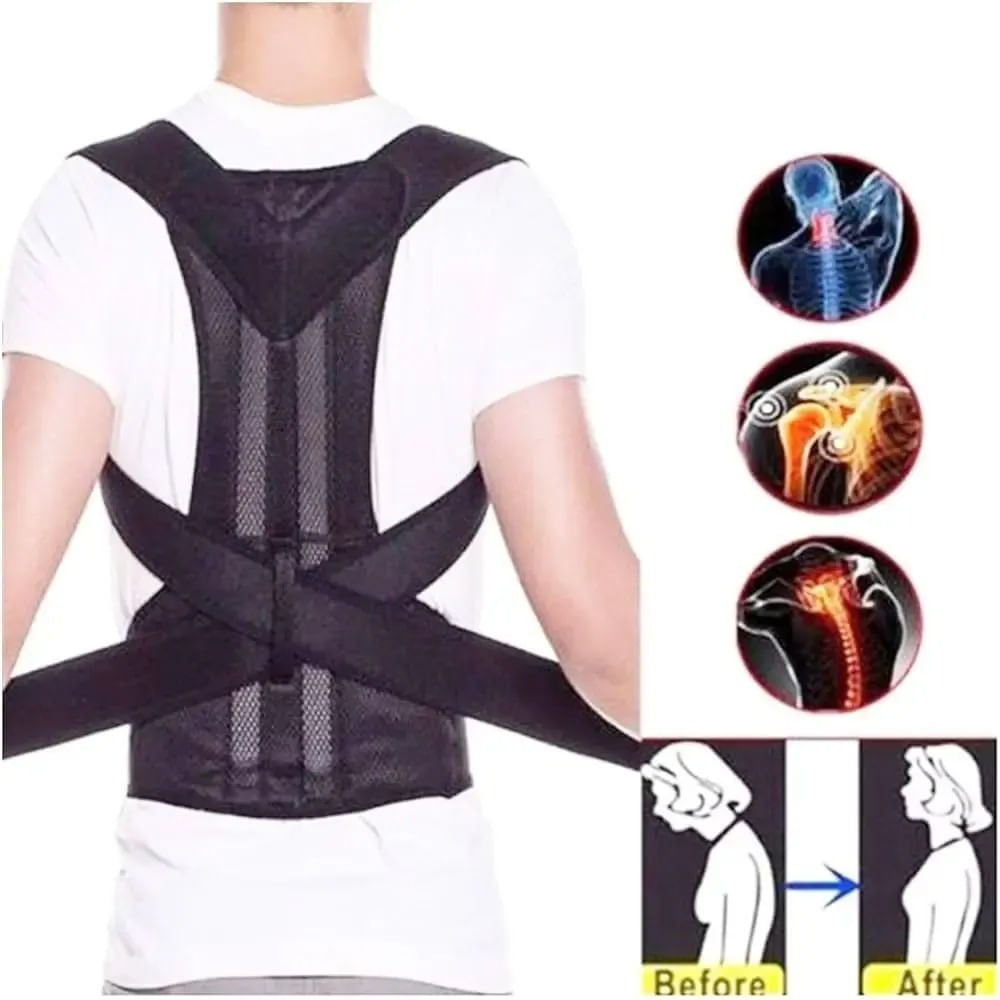 CORRECTOR DE POSTURA DOBLE AJUSTE SOPORTE PARA LA ESPALDA UNISEX TALLA STANDAR COLOR NEGRO.