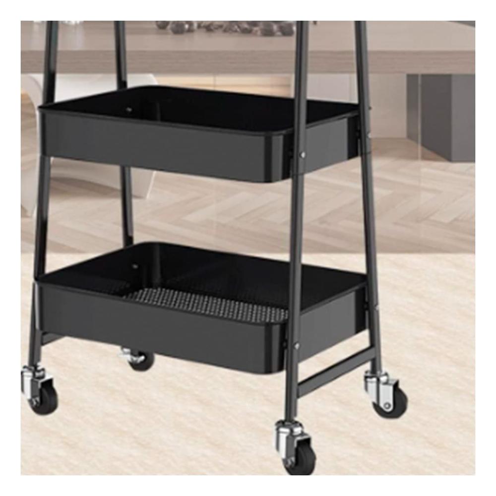 Rack carrito 3 niveles con ruedas y asas metal negro para cocina y sala Y notas