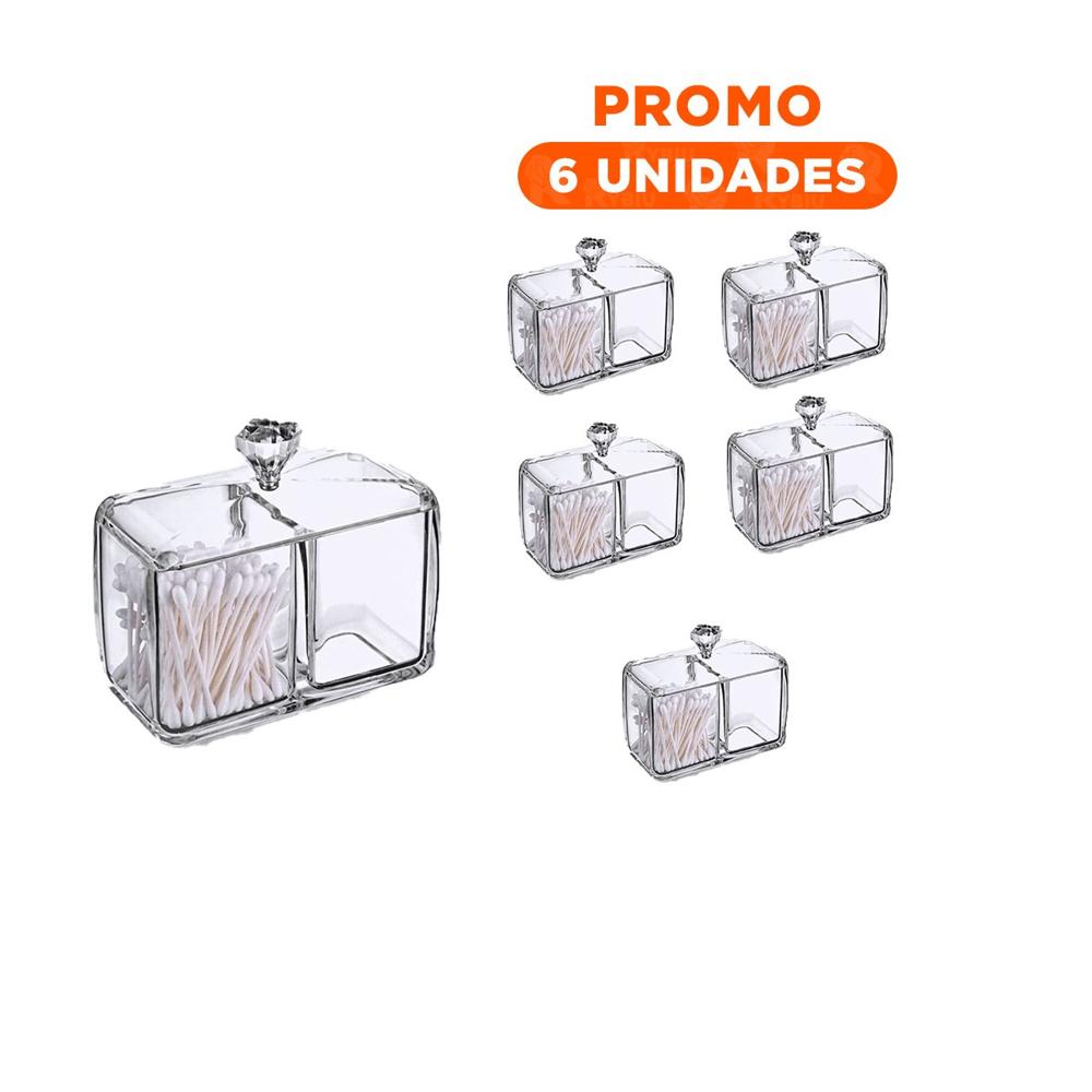 Pack6 Contenedor acrilico 2 divisiones con tapa transparente mantener orden Y Regalo Sticker
