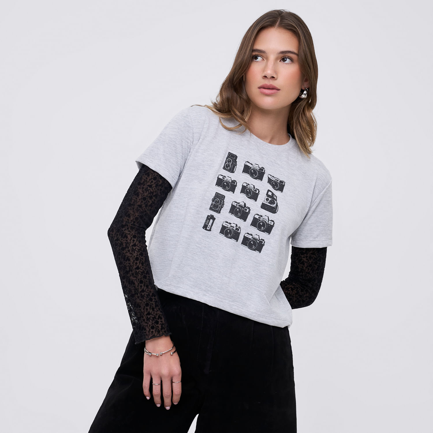 Polo Mujer Bas Crop Print Hypnotic Gris M