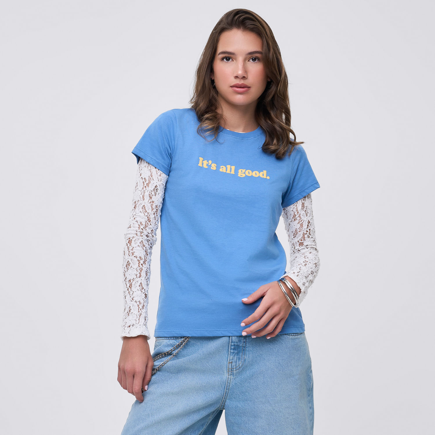 Polo Mujer Bas Reg Print Hypnotic Azul Claro S