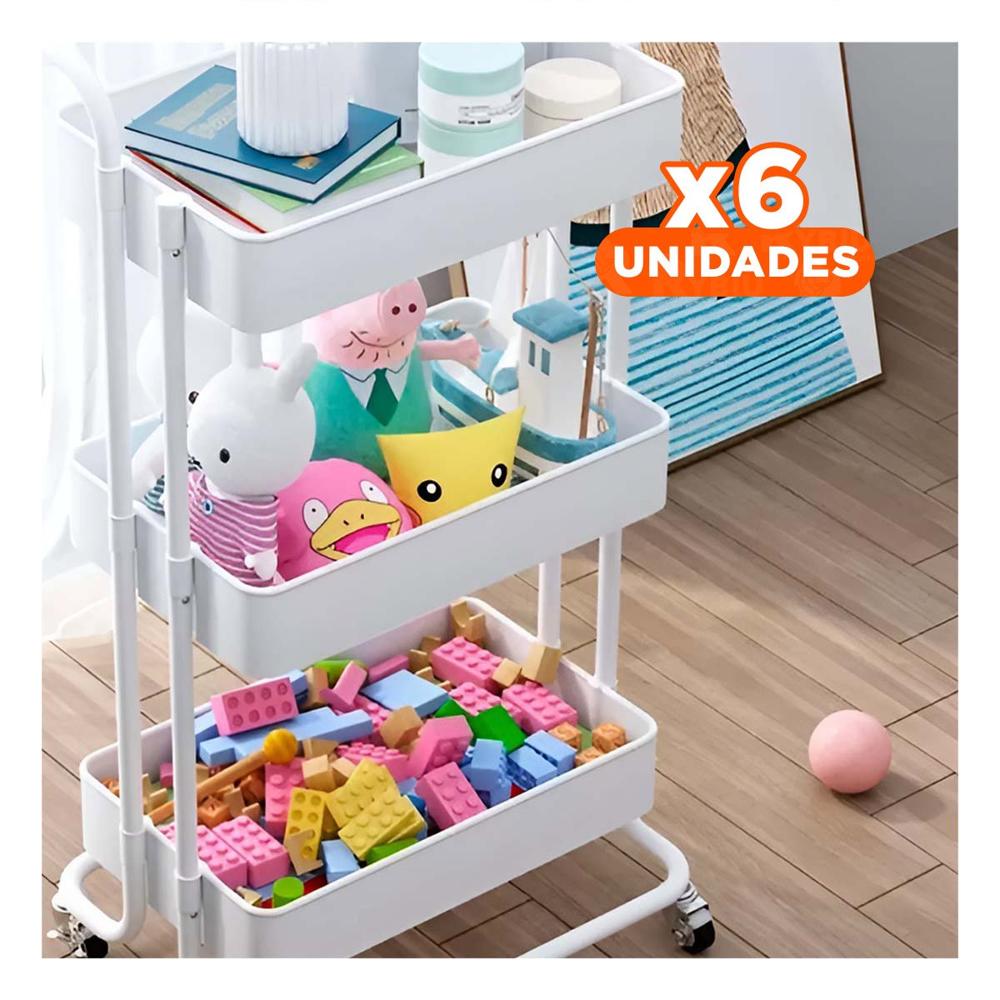 Pack6 Organizador Domestico con Tres Niveles y Ruedas para Uso Constante Y Papel Regalo