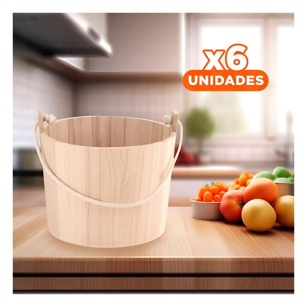 Pack6 Canasta de Madera Decorativa con Agarradera de Cuerda para Ambientes
