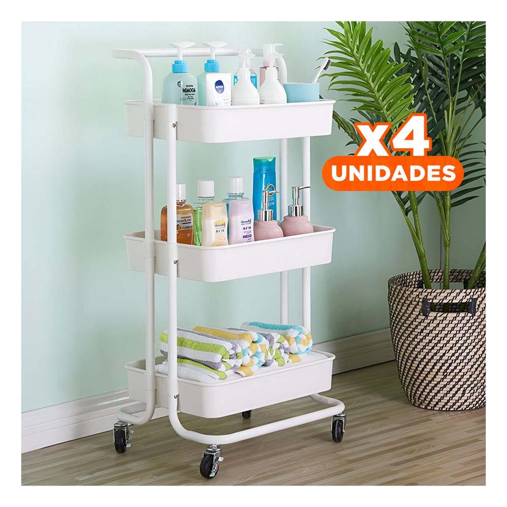 Pack4 Soporte Movil con Tres Niveles para Articulos del Hogar Y Papel Regalo