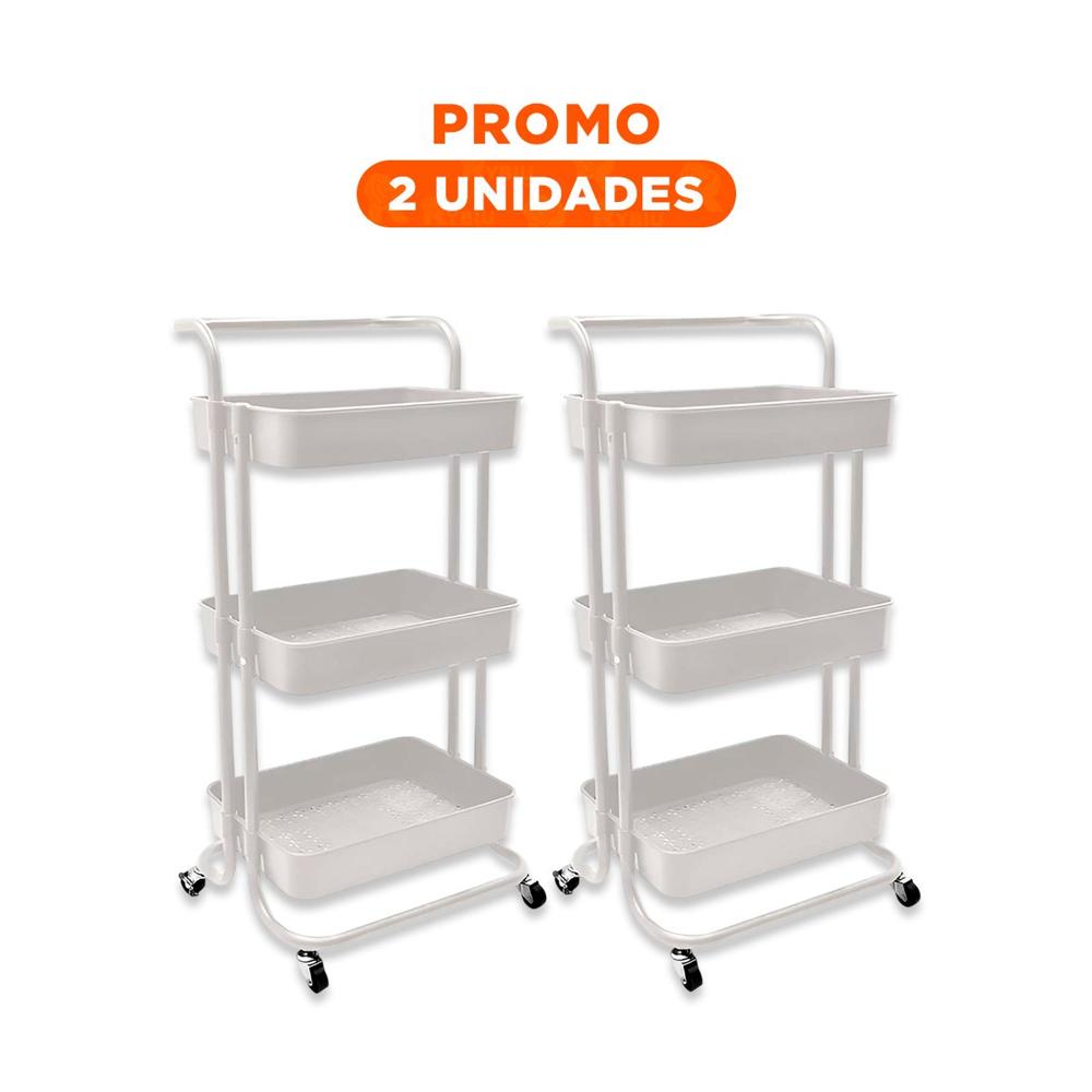 Pack2 Modulo Auxiliar con Tres Niveles y Ruedas para Ambientes del Hogar Y Regalo Sticker