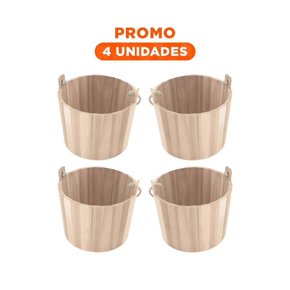 Pack4 Recipiente Rustico de Madera con Agarradera de Cuerda para Uso en Casa