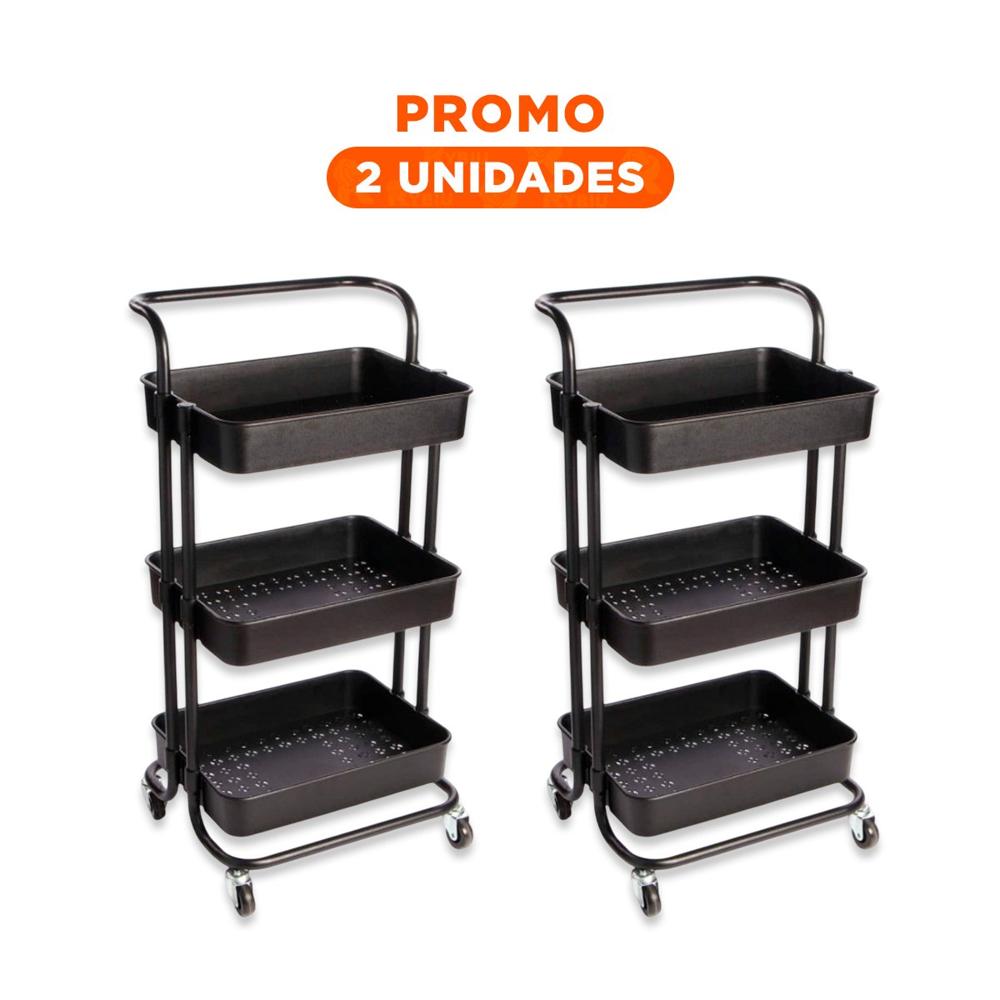 Pack2 Repisa Auxiliar 3 Niveles con Ruedas y Mango Grande Multifuncional Y Regalo Sticker
