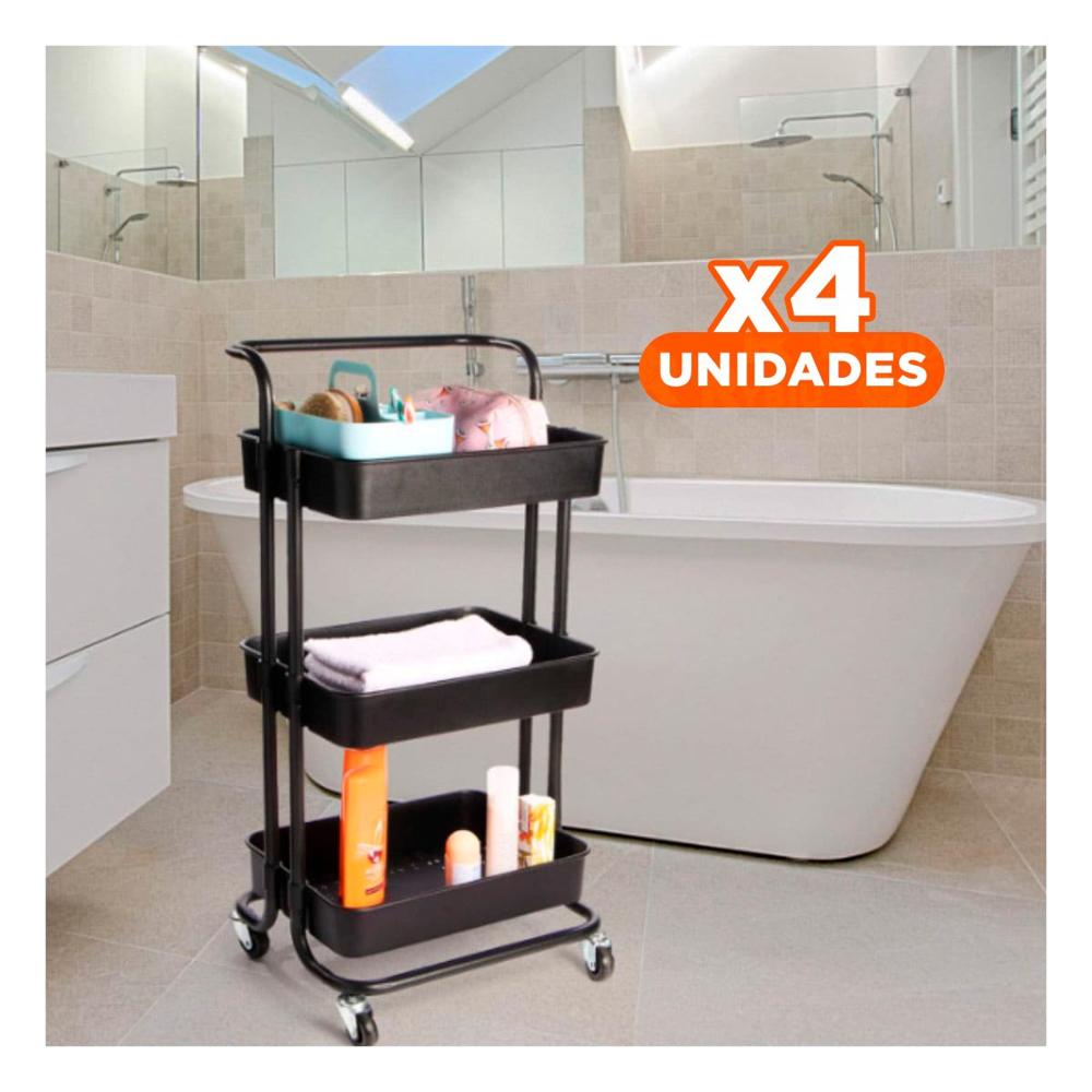Pack4 Organizador Movil 3 Niveles con Ruedas y Mango Grande para Casa Y Regalo Sticker