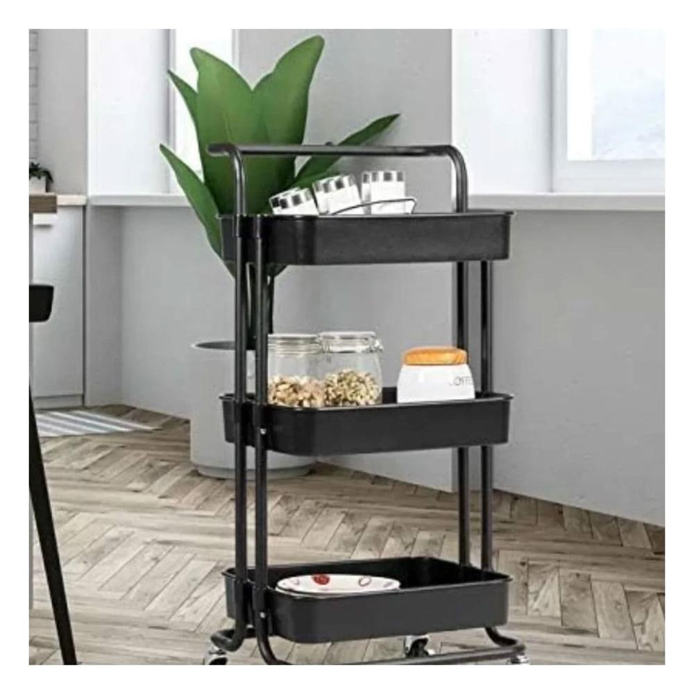 Carrito 3 Niveles con Ruedas y Mango Grande para Almacenamiento Practico Y notas