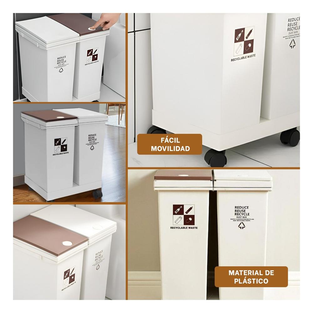 Contenedor de Basura Doble 40L para Cocina Organizada y Hogar Y Ligas Regalo