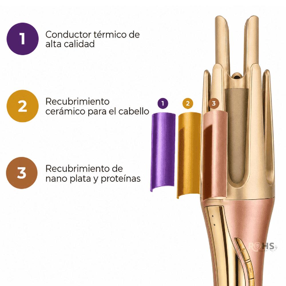 Ondulador De Cabello Dorado Baihuo MY 7577 Inalambrico Barril Triple 32 mm Con Calentamiento Rapido