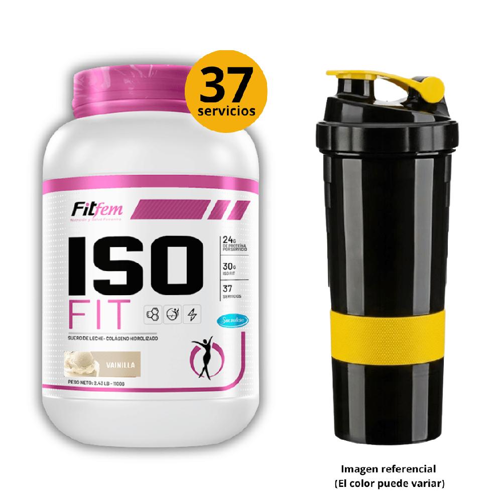 Proteína Iso Fit 1.1KG Fit Fem Vainilla shaker de 3 cuerpos